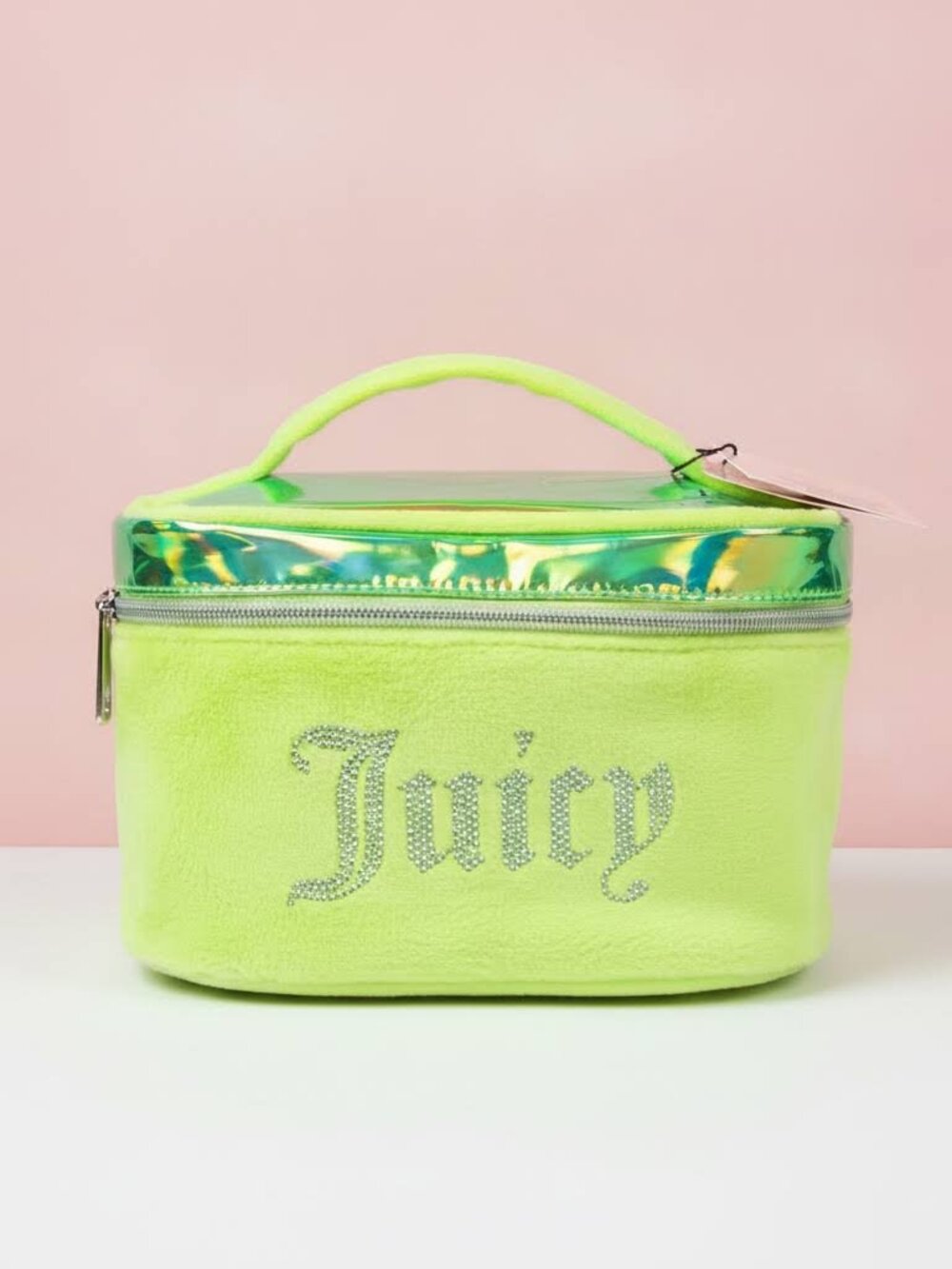 🛍️ 🍒 Juicy Couture Lime Green Rhinestone Logo Travel Cosmetic Bag